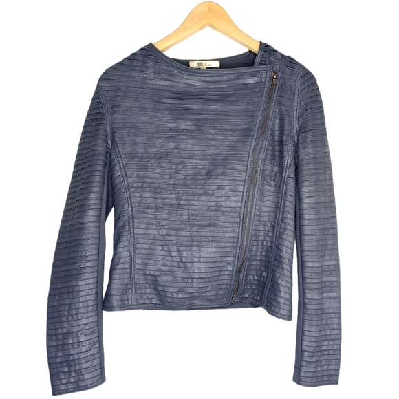 Vintage 100% Genuine Leather Asymmetrical Contrast Paneling Sz S Moto Jacket - Picture 3 of 14